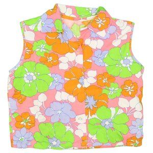 1970s Vintage Floral Cropped Collar Top Size XXS
